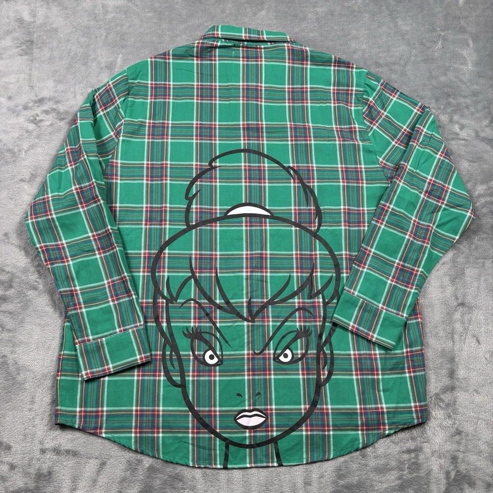 Disney Cakeworthy Tinker Bell Shirt Men's XL Green Plaid Button Up Flannel